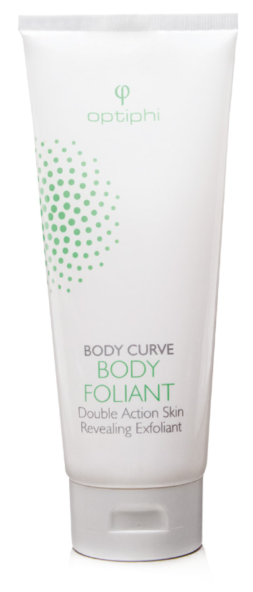 Body Foliant Produktfoto: Body Foliant. Weiße Tube mit Lotion und Peeling in einem Produkt für eine weiche, glatte Haut